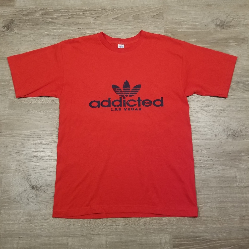 Vintage Adidas Addicted Las Vegas 420 Mens T Shirt Red Size Medium Made In USA